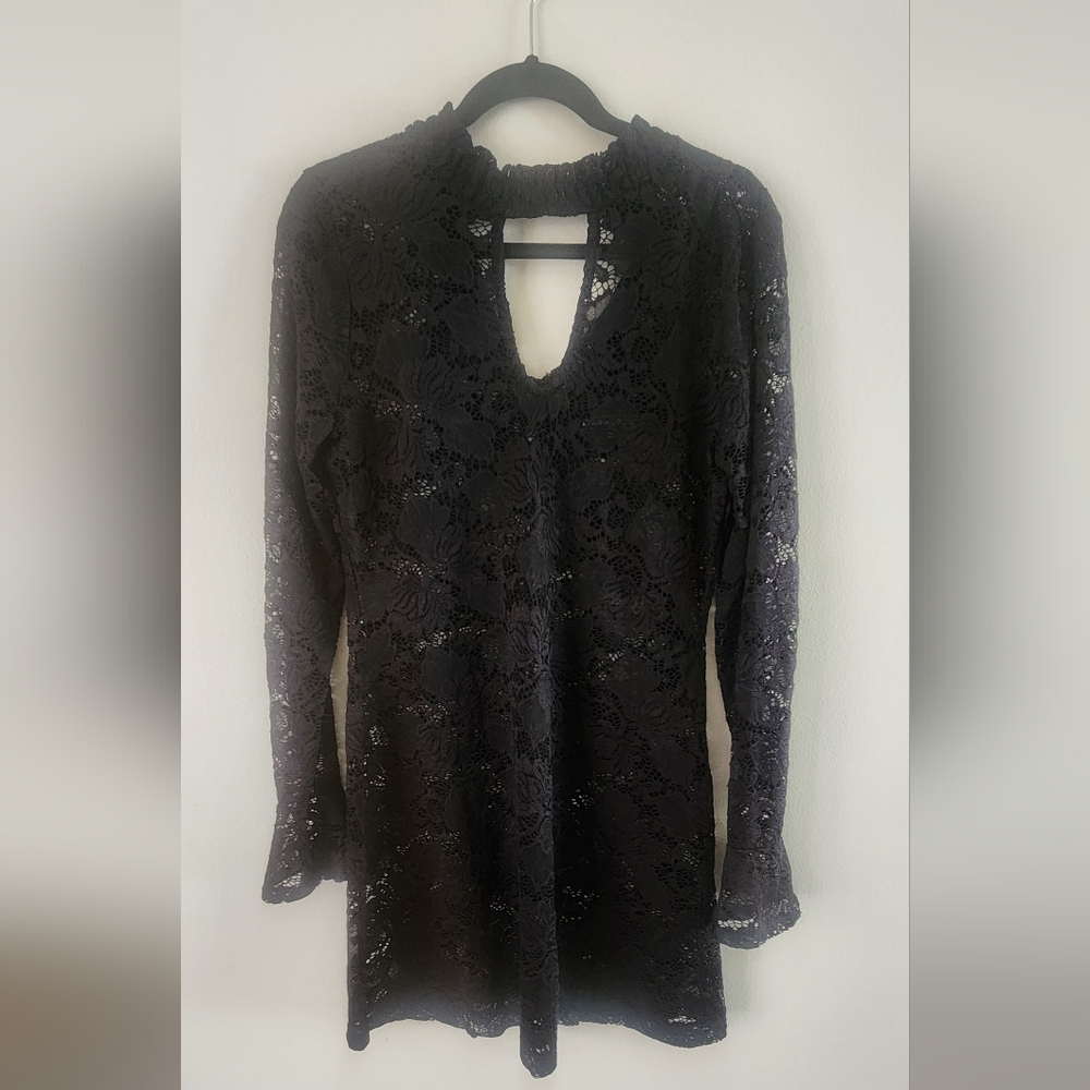 Idyllwind Black Lace Long Sleeve Dress, L
